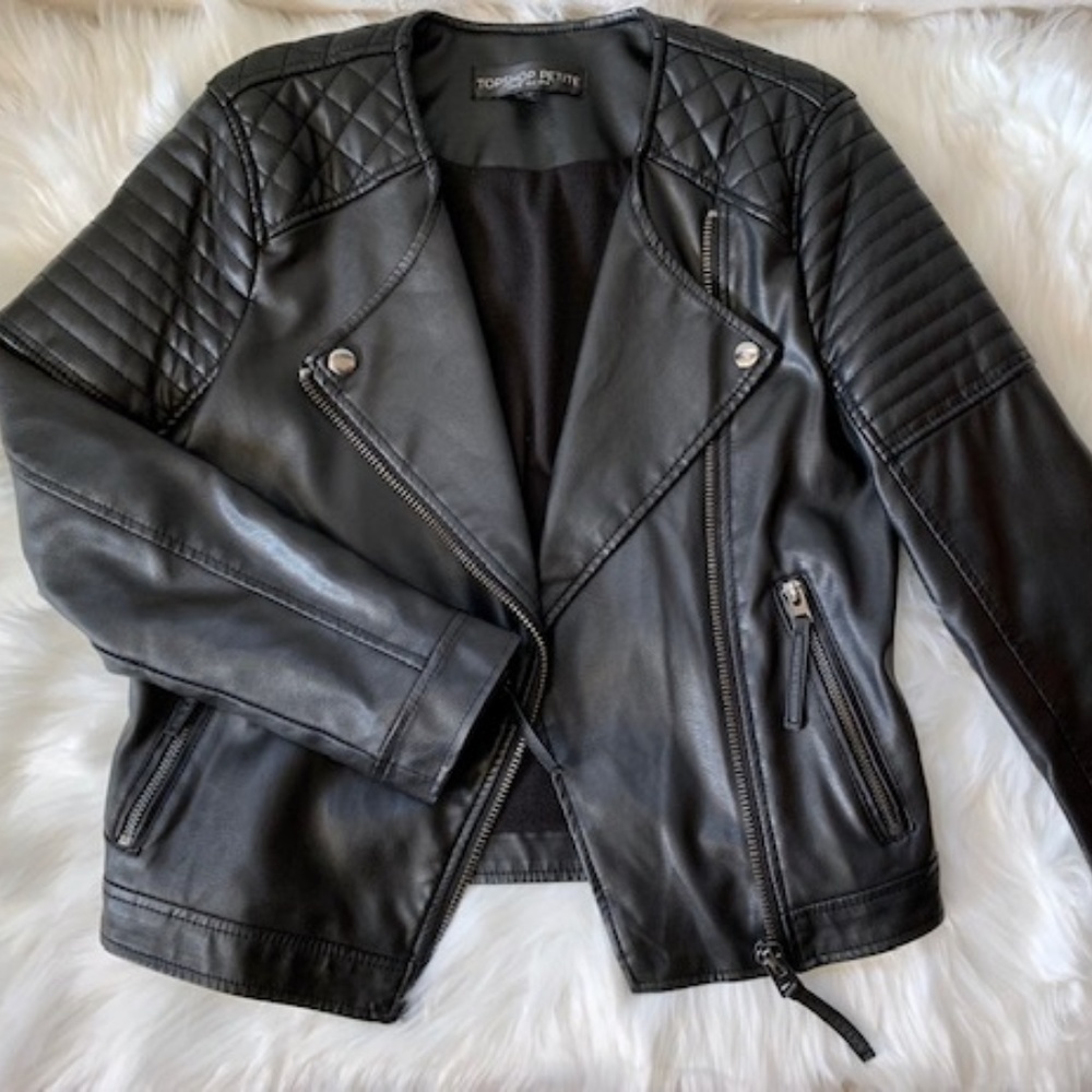 Topshop Petite Faux Leather Biker Jacket